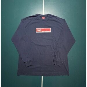 Vintage Oakley Software Long Sleeve T Shirt XL Navy Blue Chrome Rare Center Logo